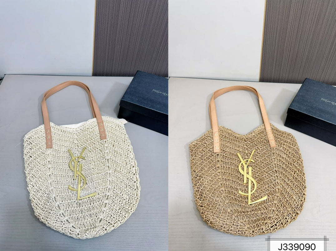 YSL SAINT LAURENT Vacation Casual Raffia Woven Tote Bag 35x32cm