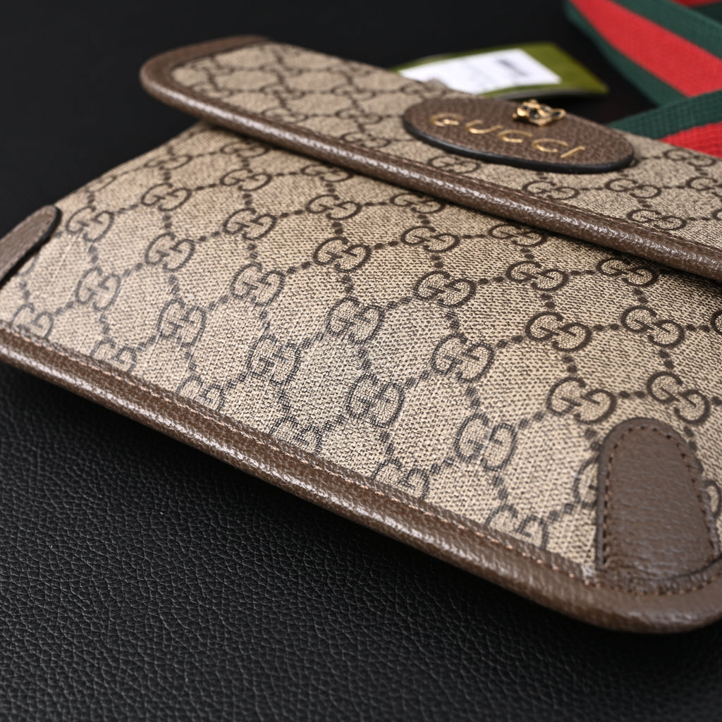 Gucci Ophidia GG Supreme Mini Belt Bag – Beige/Ebony with Web Stripe